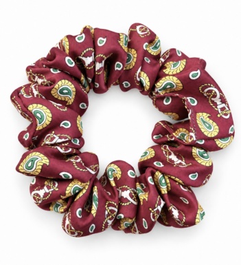 Bordeaux Verde bordo svilena gumica za kosu sa zlatnim i zelenim paisley motivima